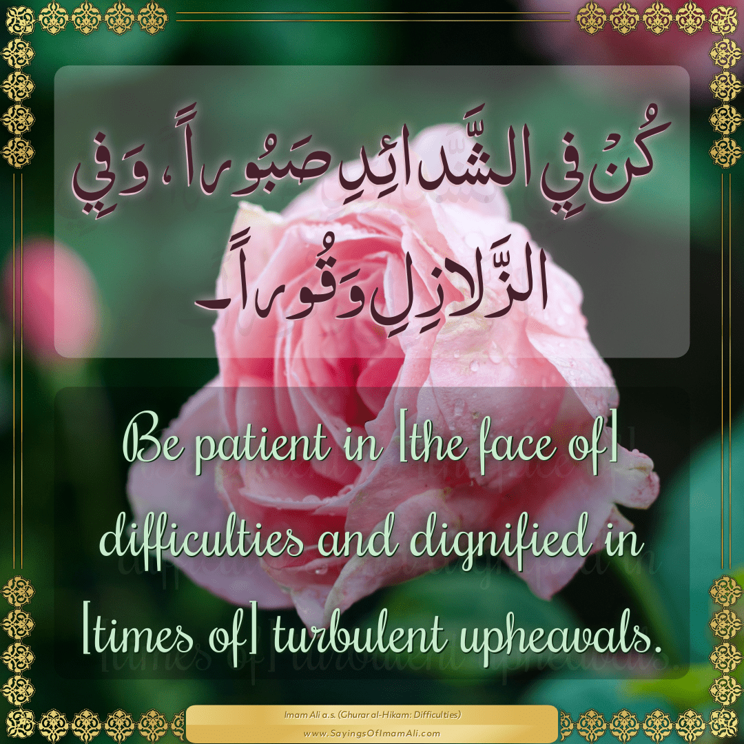 Be patient in [the face of] difficulties and dignified in [times of]...
